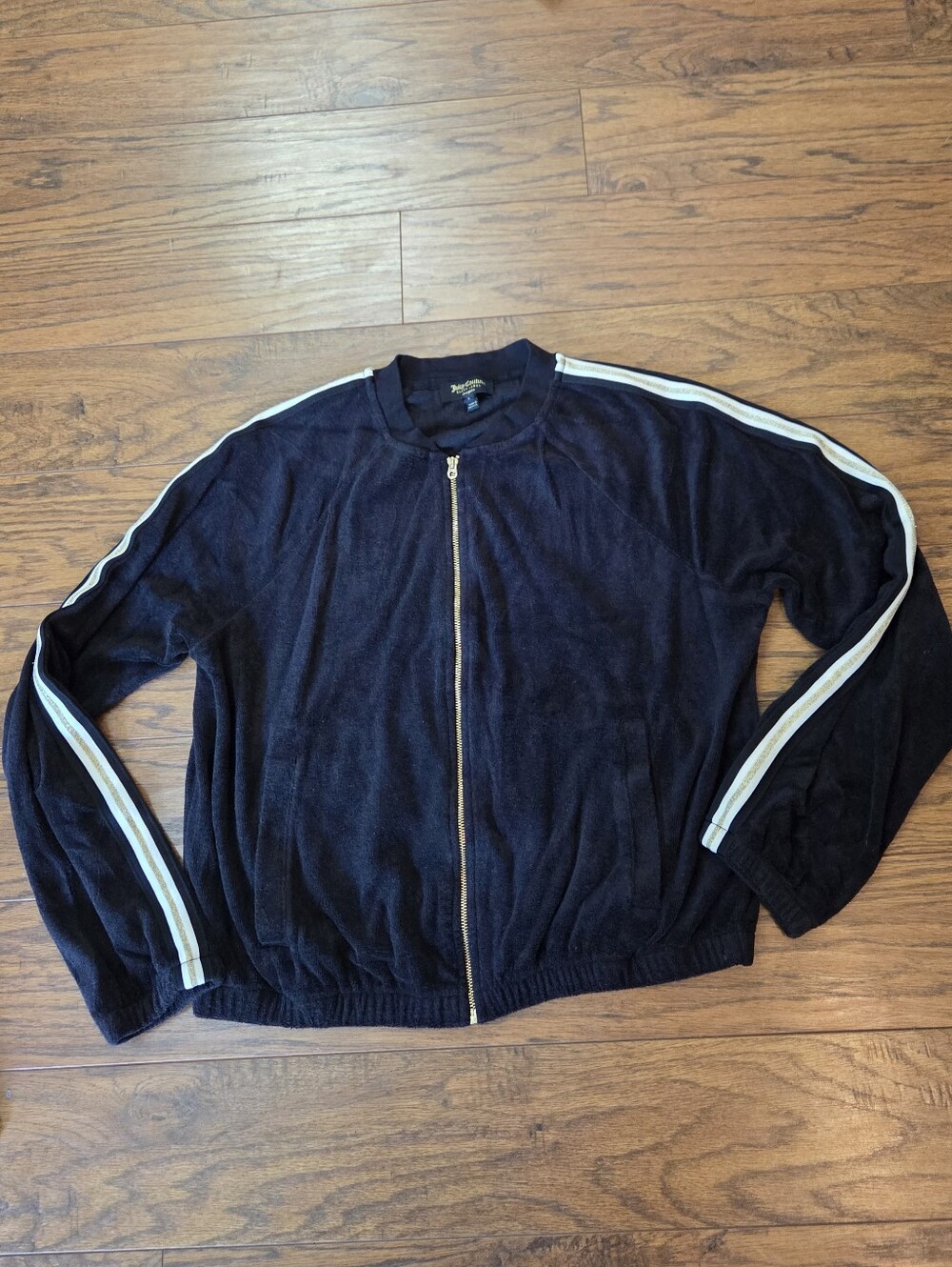 Juicy Couture Track Jacket Women's Micro Terry with Racer Stripe Black Large